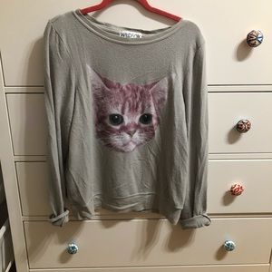 Wildfox baggy beach jumper with cat print